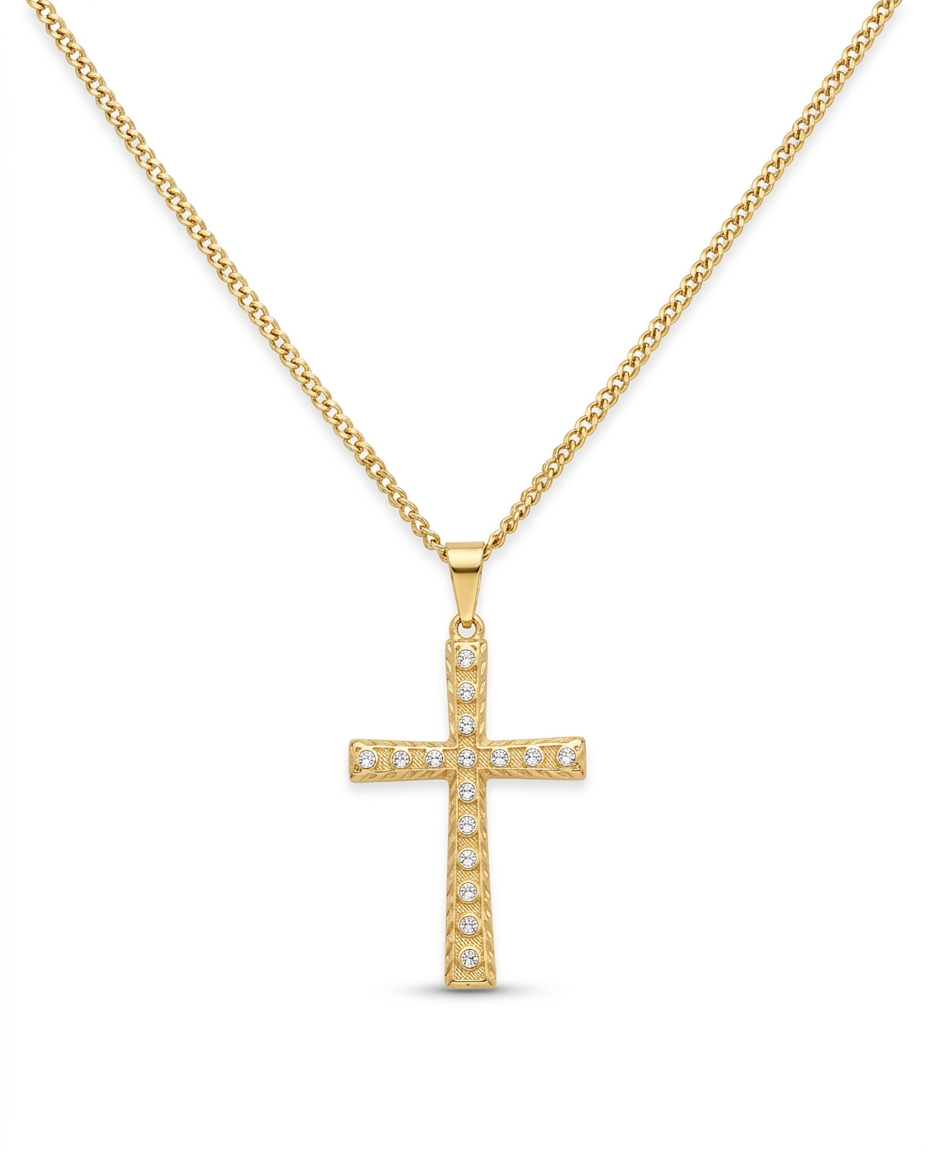 Collar Cross en acero inoxidable 316L con acabado Oro
