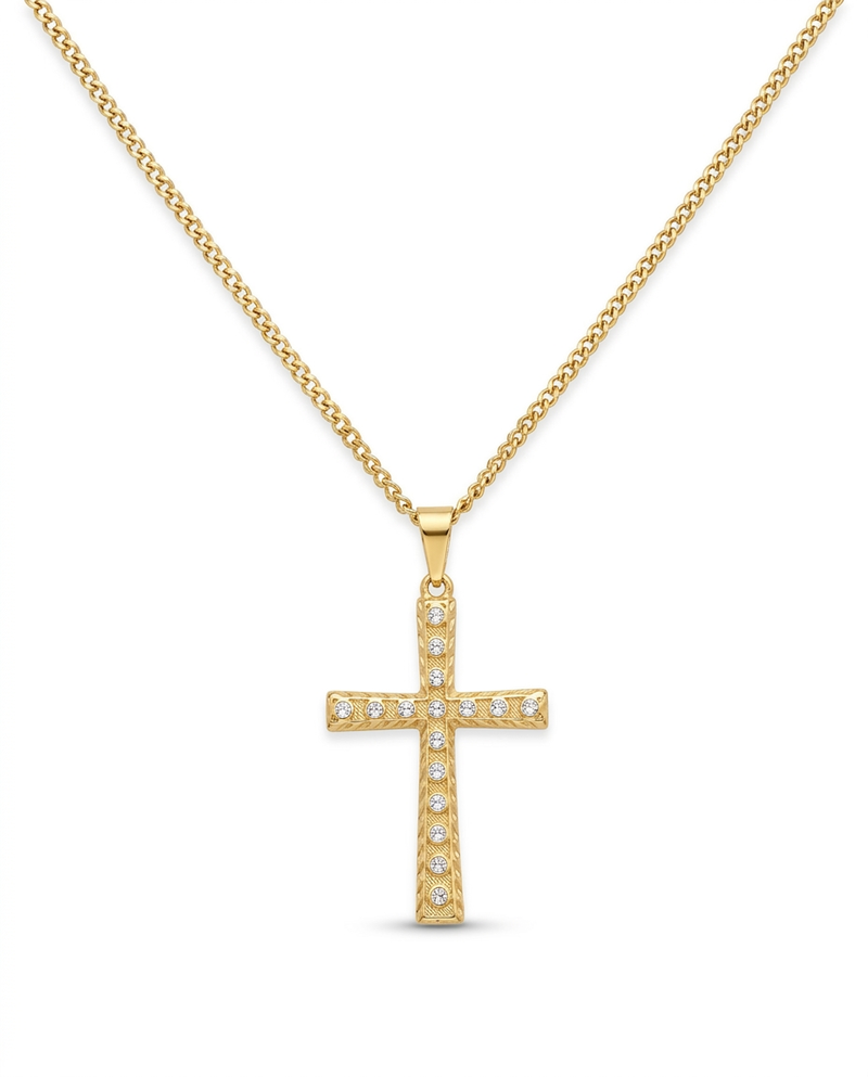 Collar Cross en acero inoxidable 316L con acabado Oro