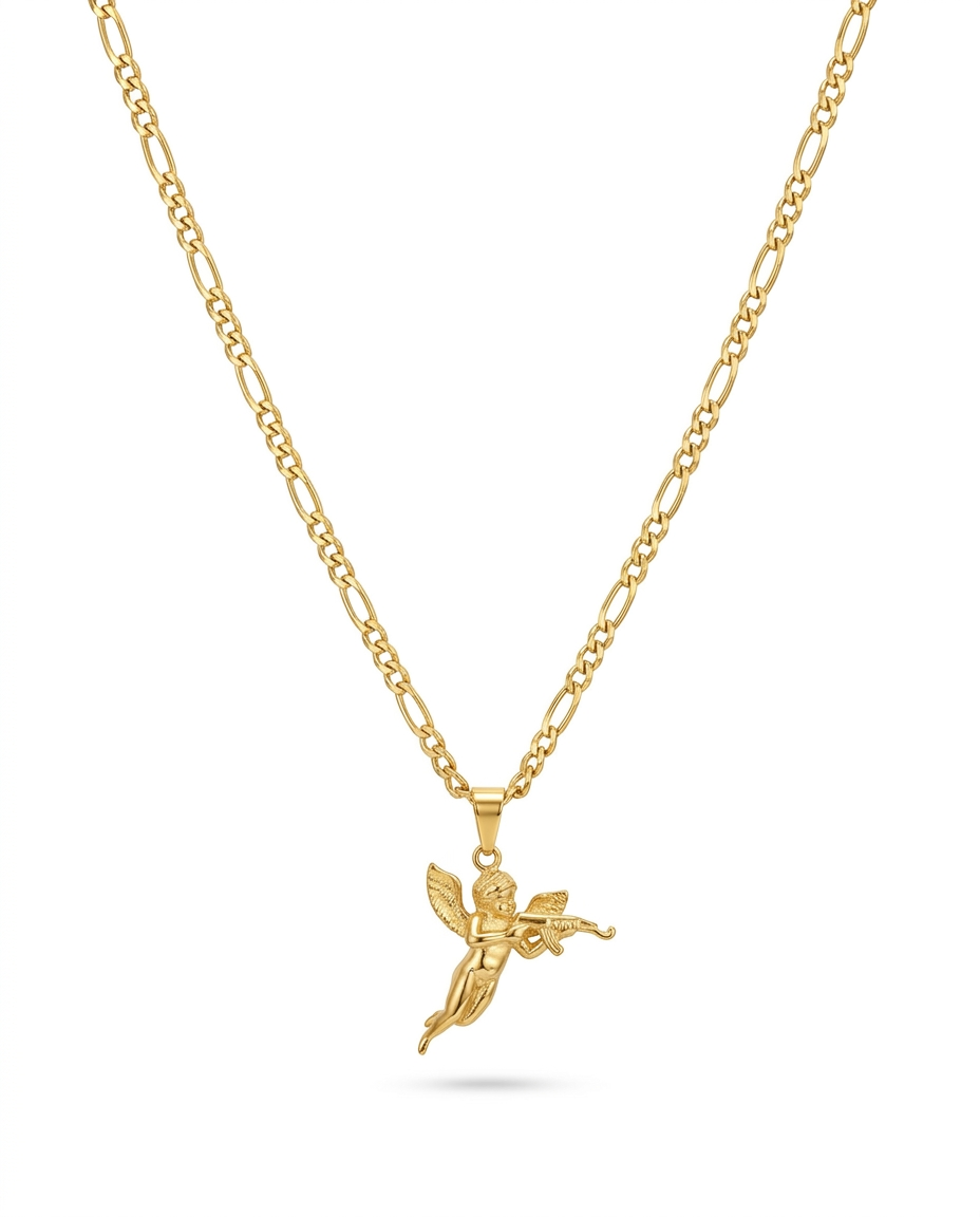 Collar Cherub en acero inoxidable 316L con acabado Oro