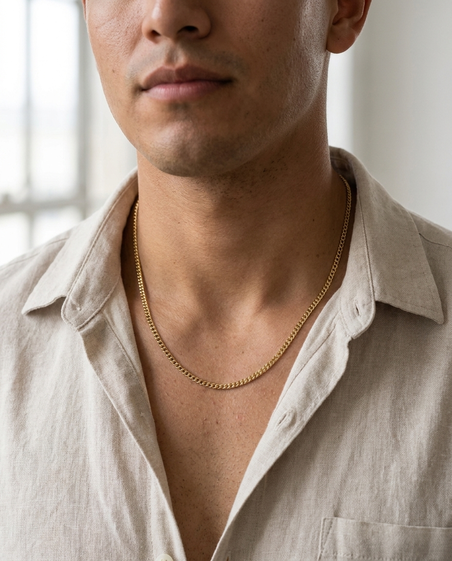 Cadena Cuban NorthCrafter usada por hombre, grosor 2mm fino